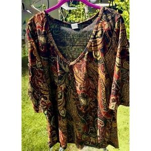 Size 1X Goddess Fall 3/4 Sleeve Abstract Top